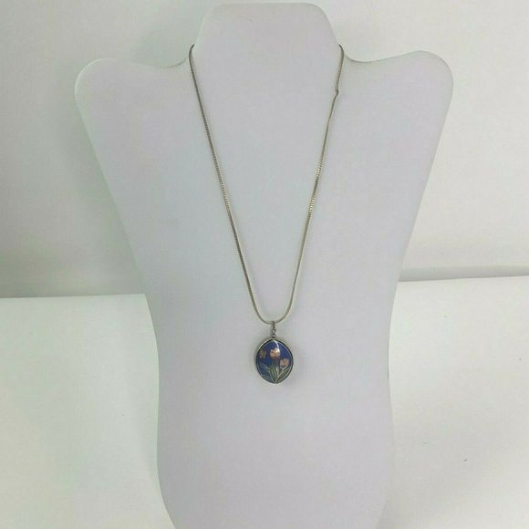 Vintage Necklace Pendant Cloisonne Enamel Blue - Picture 2 of 6